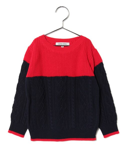 GLOBAL WORK（グローバルワーク）の「【洗えるニット】カラーブロックニットプルオーバー/550025（ニット/セーター・キッズ・イエロー/ブラック/ブルー/レッド/ベージュ・X-LARGE/MEDIUM/SMALL/LARGE）」の5枚目の写真