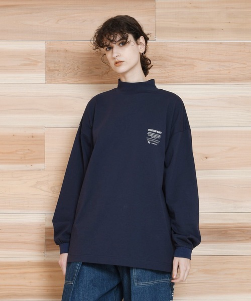 SUPERTHANKS(スーパーサンクス)の「モックネックワンポイントバックプリントロングTシャツ ビッグシルエットロンT(ユニセックス)(Tシャツ/カットソー・メンズ・ネイビー/ブラック/ホワイト/モカ・L/S/M)」の16枚目の写真