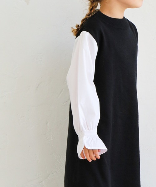 pairmanon（ペアマノン）の「【ママとおそろい】 シャツレイヤード長袖ニットワンピース（ワンピース・キッズ・ブラック/ブラウン/モカ・90/100/110/120/130/140/150）」の8枚目の写真