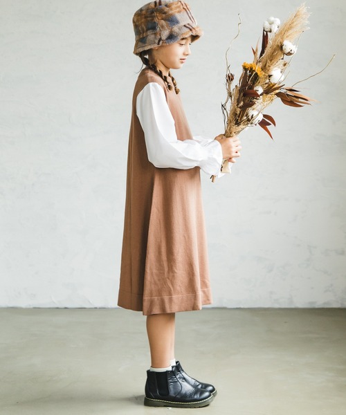 pairmanon（ペアマノン）の「【ママとおそろい】 シャツレイヤード長袖ニットワンピース（ワンピース・キッズ・ブラック/ブラウン/モカ・90/100/110/120/130/140/150）」の11枚目の写真