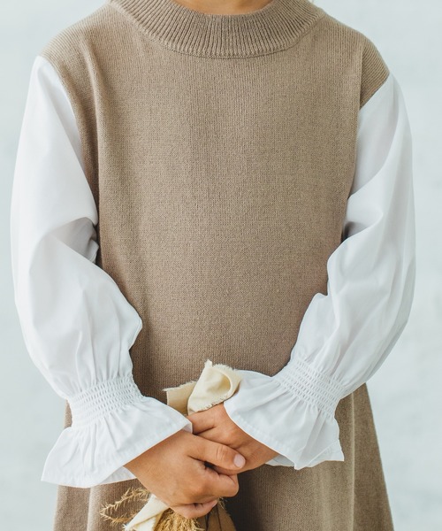 pairmanon（ペアマノン）の「【ママとおそろい】 シャツレイヤード長袖ニットワンピース（ワンピース・キッズ・ブラック/ブラウン/モカ・90/100/110/120/130/140/150）」の12枚目の写真