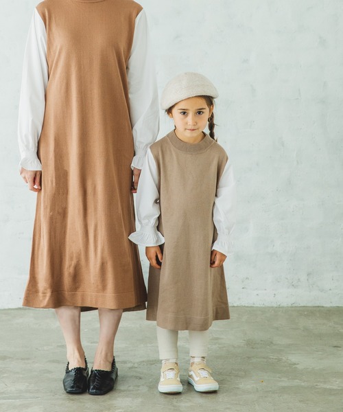 pairmanon（ペアマノン）の「【ママとおそろい】 シャツレイヤード長袖ニットワンピース（ワンピース・キッズ・ブラック/ブラウン/モカ・90/100/110/120/130/140/150）」の13枚目の写真