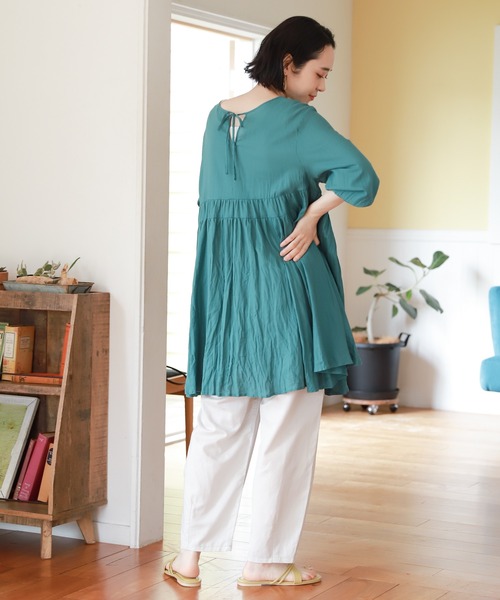 studio CLIP（スタディオクリップ）の「ダブルフロントギャザーチュニックワンピース（ワンピース・レディース・ホワイト/ブラック/パープル/グリーン・FREE）」の14枚目の写真