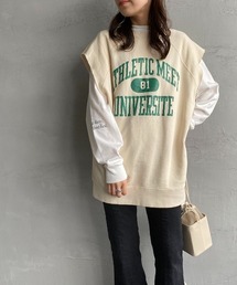 ＋81BRANCA | 【WEB先行予約】[+81 BRANCA/ハチイチブランカ] 別注 カレッジプリント ノースリーブカットオフスウェット(ベスト)