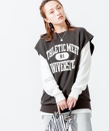 ＋81BRANCA | 【WEB先行予約】[+81 BRANCA/ハチイチブランカ] 別注 カレッジプリント ノースリーブカットオフスウェット(ベスト)