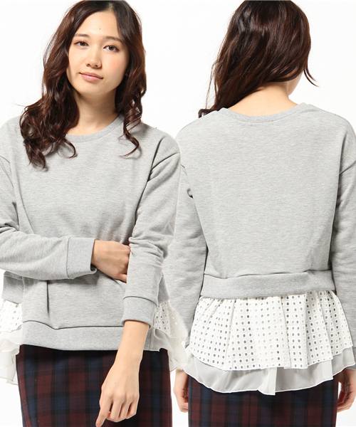 DISCOAT(ディスコート)の「【Discoat】裏毛裾レースプルオーバー(Tシャツ/カットソー・レディース・クリーム/グレー/ネイビー・フリ-)」の2枚目の写真