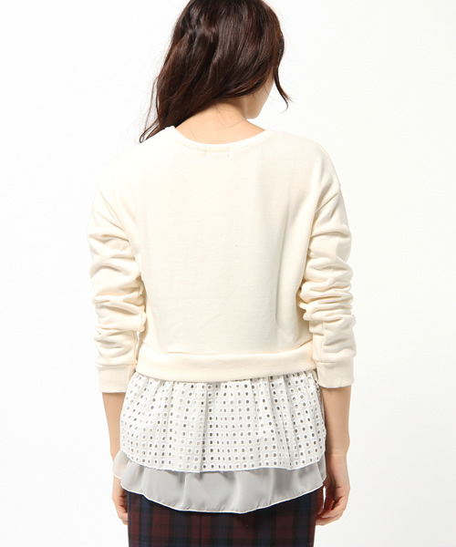 DISCOAT(ディスコート)の「【Discoat】裏毛裾レースプルオーバー(Tシャツ/カットソー・レディース・クリーム/グレー/ネイビー・フリ-)」の5枚目の写真