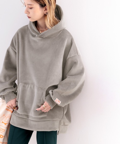 Java（ジャバ）の「《JaVaジャバ コラボ》ビッグシルエットで華奢見せ。ベロアプルパーカー（パーカー・レディース・ブラック/ベージュ/グレー/モカ・MEDIUM/LARGE/X-LARGE）」の7枚目の写真