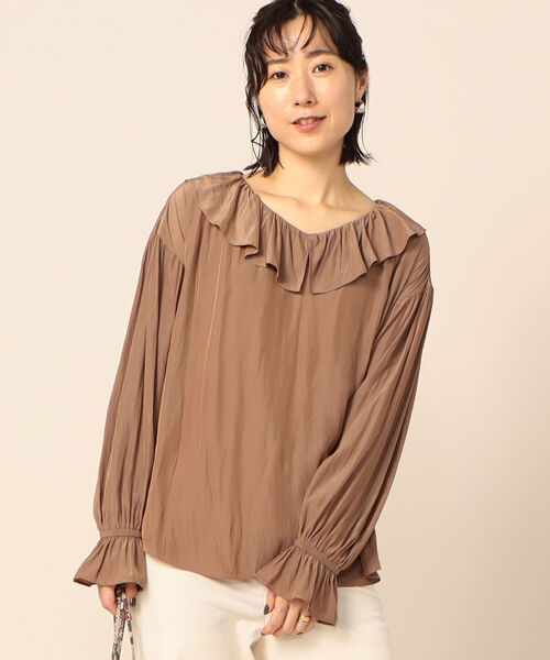 極美品　ノーリーズ　フリルブラウス　ブラウン　38 NOLLEY'S（ノーリーズ）の「割繊デシンフリルカラーブラウス（シャツ