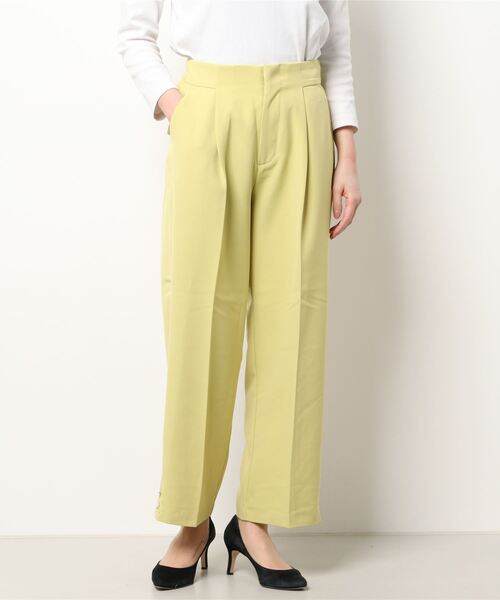 Q（キュー）の「フロントタックストレートワイドパンツ（その他パンツ・レディース・ブラック/レモンイエロー・MEDIUM）」の6枚目の写真