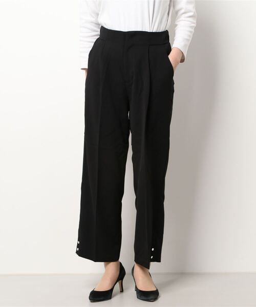 Q（キュー）の「フロントタックストレートワイドパンツ（その他パンツ・レディース・ブラック/レモンイエロー・MEDIUM）」の5枚目の写真