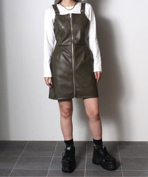 one way | 【oneway Jeans】フロントファスナーフェイクレザーワンピース(ワンピース)
