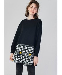 Design Tshirts Store graniph | ドットアンドホワイトフラワー|ファブリックコンビネーションスウェットワンピース(ワンピース)