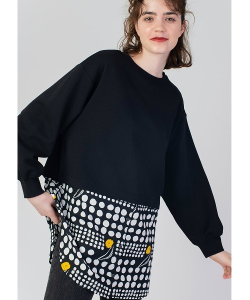 Design Tshirts Store graniph(デザイン ティーシャツ ストア グラニフ)の「ドットアンドホワイトフラワー|ファブリックコンビネーションスウェットワンピース(ワンピース・レディース・ブラック・FREE)」の10枚目の写真