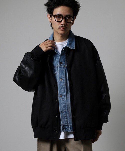セール】RE730 ウールライク メルトン 袖PUレザー ビッグスタジャン