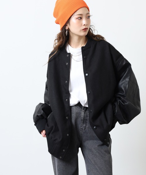 セール】RE730 ウールライク メルトン 袖PUレザー ビッグスタジャン