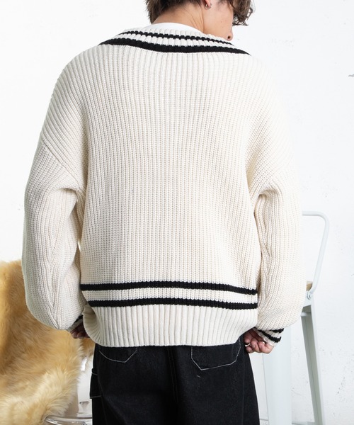 PairPair（ペアペア）の「チルデンニットプルオーバー(ユニセックス)（ニット/セーター・レディース・グリーン/アイボリー/グレイッシュブルー・FREE）」の16枚目の写真