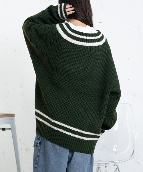 PairPair（ペアペア）の「チルデンニットプルオーバー(ユニセックス)（ニット/セーター・レディース・グリーン/アイボリー/グレイッシュブルー・FREE）」の5枚目の写真