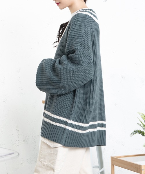 PairPair（ペアペア）の「チルデンニットプルオーバー(ユニセックス)（ニット/セーター・レディース・グリーン/アイボリー/グレイッシュブルー・FREE）」の6枚目の写真