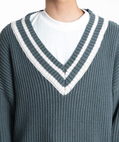 PairPair（ペアペア）の「チルデンニットプルオーバー(ユニセックス)（ニット/セーター・レディース・グリーン/アイボリー/グレイッシュブルー・FREE）」の11枚目の写真