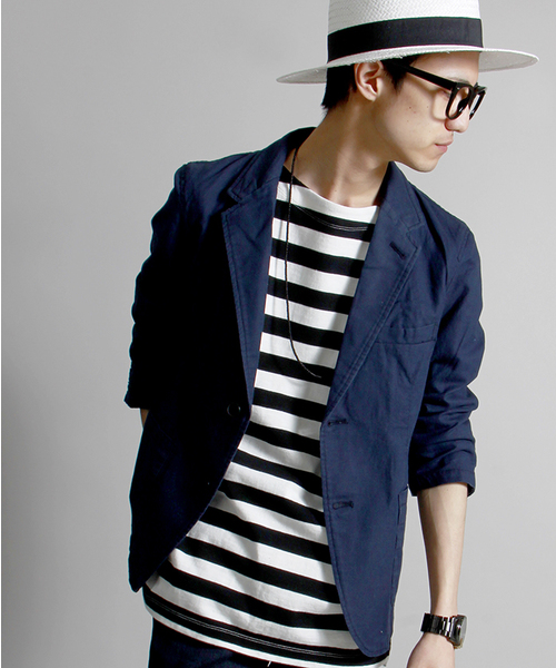 WEGO（ウィゴー）の「WEGO/フレンチリネン混テーラードジャケット（テーラードジャケット・メンズ・ブルー/ネイビー/その他1・LARGE/MEDIUM）」の2枚目の写真