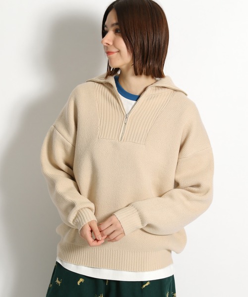 niko and...（ニコアンド）の「ハーフジップニットプルオーバー（ニット/セーター・レディース・ベージュ/グリーン/ネイビー/セージグリーン/ピンク/ライトグレー・FREE）」の3枚目の写真