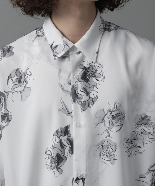 HARE（ハレ）の「ハンドデザインフラワーシャツ(HARE)（シャツ/ブラウス・メンズ・ブラック/グレー/オフホワイト・SMALL/MEDIUM）」の9枚目の写真