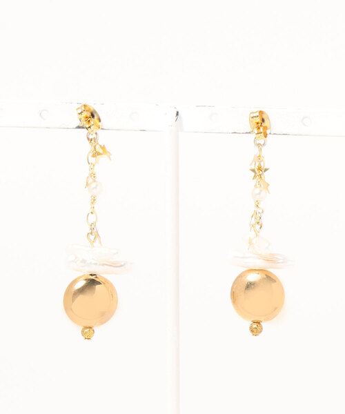 tone（トーン）の「【PetitBonheur accessories】スターチェーンとケシパール(MA)（ピアス（両耳用）・レディース・ゴールド・FREE）」の2枚目の写真