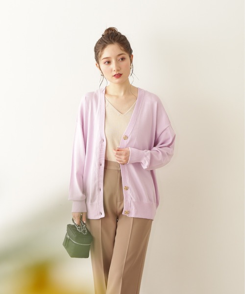 N.(N. Natural Beauty Basic)(エヌエヌナチュラルビューティーベーシック)の「◆天竺プレーティングニットカーディガン(カーディガン/ボレロ・レディース・オフホワイト/オレンジ/グリーン/ピンク・MEDIUM)」の3枚目の写真