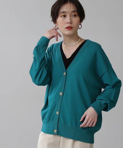 N.(N. Natural Beauty Basic)(エヌエヌナチュラルビューティーベーシック)の「◆天竺プレーティングニットカーディガン(カーディガン/ボレロ・レディース・オフホワイト/オレンジ/グリーン/ピンク・MEDIUM)」の2枚目の写真