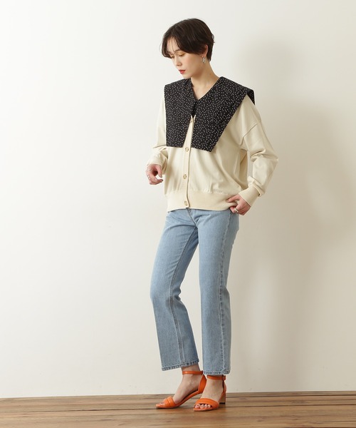 N.(N. Natural Beauty Basic)(エヌエヌナチュラルビューティーベーシック)の「◆天竺プレーティングニットカーディガン(カーディガン/ボレロ・レディース・オフホワイト/オレンジ/グリーン/ピンク・MEDIUM)」の5枚目の写真