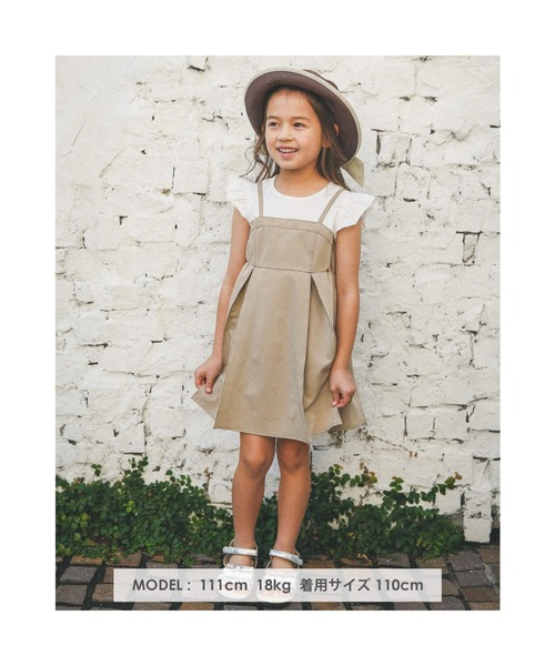 BeBe（ベベ）の「BeBe/レイヤード風ツイルステッチAラインワンピース(80~150cm)（ワンピース・キッズ・ベージュ/ブルー・140/150/90/130/120/100/80/110）」の3枚目の写真