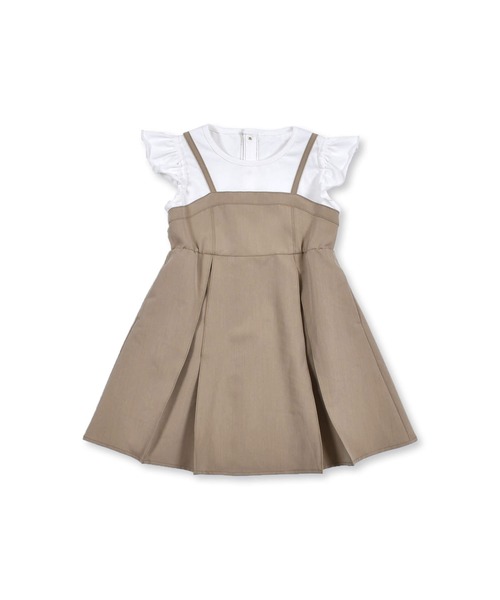 BeBe（ベベ）の「BeBe/レイヤード風ツイルステッチAラインワンピース(80~150cm)（ワンピース・キッズ・ベージュ/ブルー・140/150/90/130/120/100/80/110）」の4枚目の写真