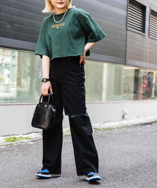 WEGO(ウィゴー)の「WEGO/ダメージワイドストレートパンツ(デニムパンツ・レディース・ホワイト/ブラック/その他1/ブラック系その他/ライトインディゴブルー・SMALL/MEDIUM/LARGE)」の14枚目の写真