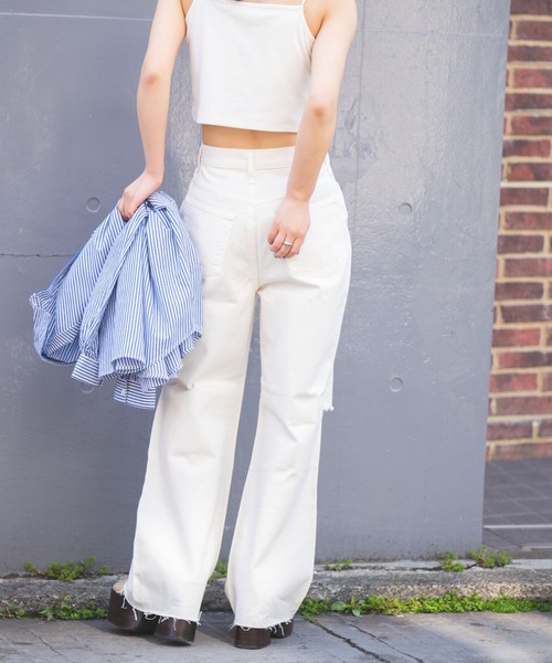 WEGO(ウィゴー)の「WEGO/ダメージワイドストレートパンツ(デニムパンツ・レディース・ホワイト/ブラック/その他1/ブラック系その他/ライトインディゴブルー・SMALL/MEDIUM/LARGE)」の9枚目の写真