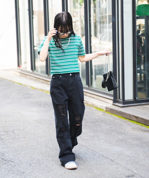 WEGO(ウィゴー)の「WEGO/ダメージワイドストレートパンツ(デニムパンツ・レディース・ホワイト/ブラック/その他1/ブラック系その他/ライトインディゴブルー・SMALL/MEDIUM/LARGE)」の12枚目の写真