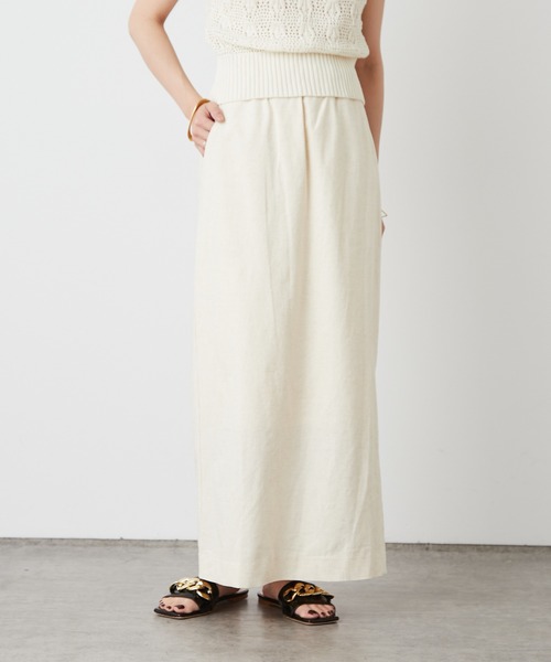 Omekashi（オメカシ）の「ストレッチリネンタイトスカート（スカート・レディース・ブラック/オフホワイト/ピンク・38/36）」の2枚目の写真