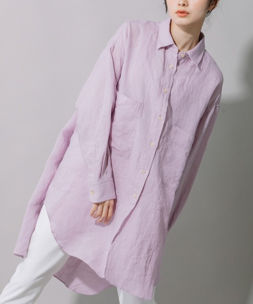 Munich（ミューニック）の「60s フレンチリネンビッグシャツ（シャツ/ブラウス・レディース・ホワイト/イエロー/ブルー/ラベンダー/ナチュラル/ピンク/ブラック/ネイビー・FREE）」の7枚目の写真