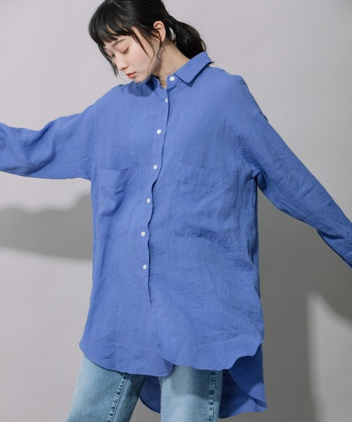 Munich（ミューニック）の「60s フレンチリネンビッグシャツ（シャツ/ブラウス・レディース・ホワイト/イエロー/ブルー/ラベンダー/ナチュラル/ピンク/ブラック/ネイビー・FREE）」の6枚目の写真