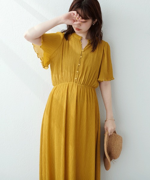 ナチュラルクチュールロングワンピースマスタード色