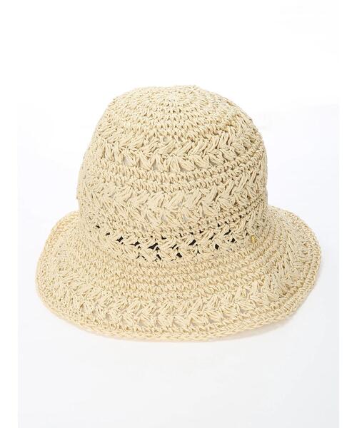 Samansa Mos2 blue（サマンサモスモスブルー）の「透かし柄手編みペーパーハット（ハット・レディース・ベージュ/キナリ・ﾌﾘ-）」の2枚目の写真