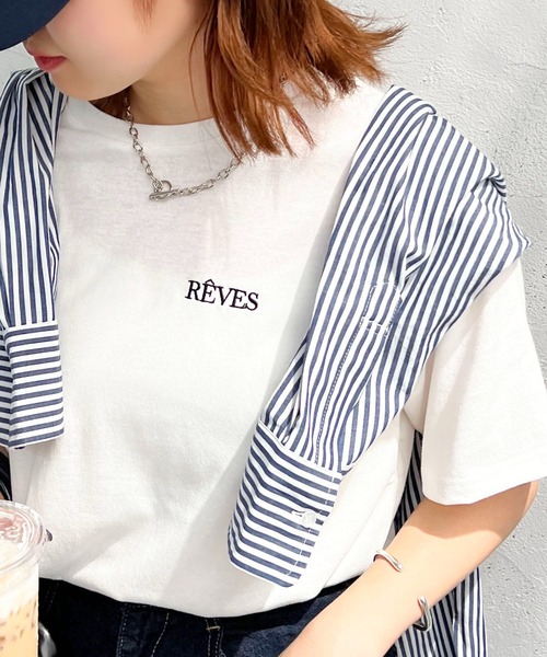 apres jour mignon(アプレジュールミニョン)の「シュエットチビロゴ刺繍Tシャツ【ZOZOTOWN限定アイテム】(Tシャツ/カットソー・レディース・ホワイト系その他/ナチュラル/ブラック系その他/ブラック/アイボリー/オフホワイト・フリー/X-LARGE)」の3枚目の写真