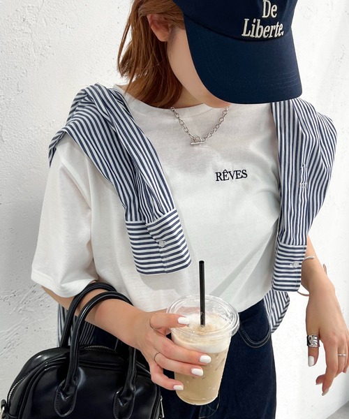 apres jour mignon(アプレジュールミニョン)の「シュエットチビロゴ刺繍Tシャツ【ZOZOTOWN限定アイテム】(Tシャツ/カットソー・レディース・ホワイト系その他/ナチュラル/ブラック系その他/ブラック/アイボリー/オフホワイト・フリー/X-LARGE)」の18枚目の写真