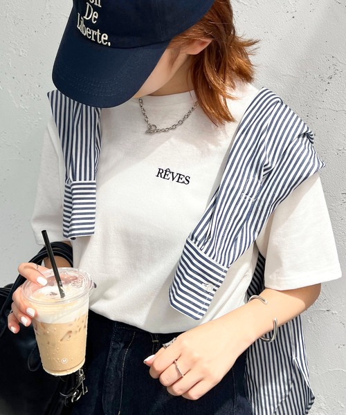 apres jour mignon(アプレジュールミニョン)の「シュエットチビロゴ刺繍Tシャツ【ZOZOTOWN限定アイテム】(Tシャツ/カットソー・レディース・ホワイト系その他/ナチュラル/ブラック系その他/ブラック/アイボリー/オフホワイト・フリー/X-LARGE)」の19枚目の写真