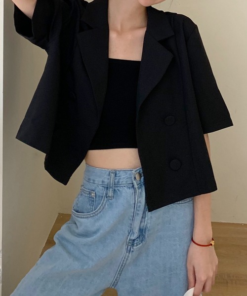 LOPASS（ロパス）の「ジャケット（テーラードジャケット・レディース・ブラック/カーキ/アイボリー・FREE）」の5枚目の写真