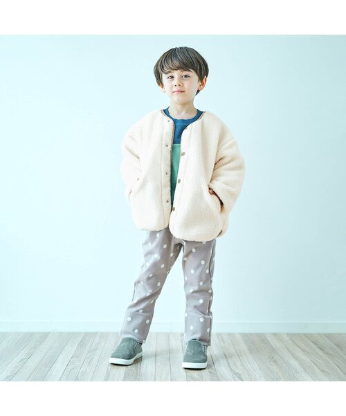 apres les cours(アプレレクール)の「【洗濯機でお洗濯OK】リバーシブルボアジャケット_ウォッシャブル(ノーカラージャケット・キッズ・ブラウン/ピンク/ミント・110/120/80/130/140/90/100)」の6枚目の写真