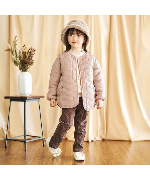 apres les cours(アプレレクール)の「【洗濯機でお洗濯OK】リバーシブルボアジャケット_ウォッシャブル(ノーカラージャケット・キッズ・ブラウン/ピンク/ミント・110/120/80/130/140/90/100)」の7枚目の写真