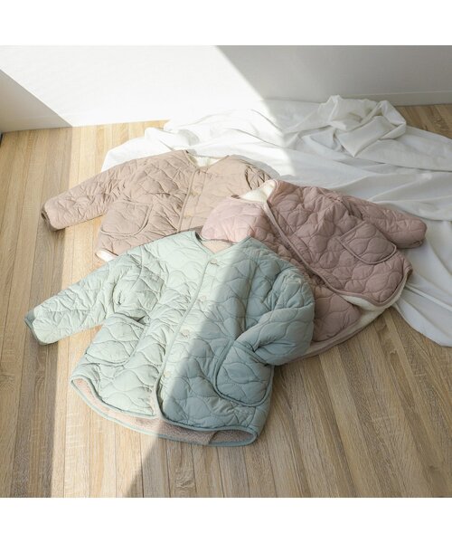 apres les cours(アプレレクール)の「【洗濯機でお洗濯OK】リバーシブルボアジャケット_ウォッシャブル(ノーカラージャケット・キッズ・ブラウン/ピンク/ミント・110/120/80/130/140/90/100)」の10枚目の写真