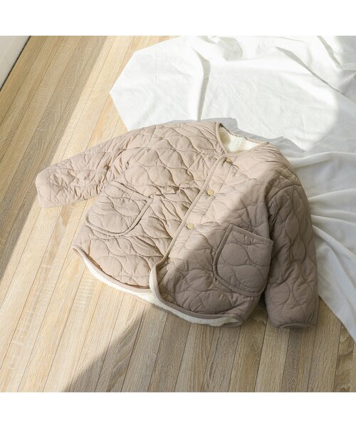 apres les cours(アプレレクール)の「【洗濯機でお洗濯OK】リバーシブルボアジャケット_ウォッシャブル(ノーカラージャケット・キッズ・ブラウン/ピンク/ミント・110/120/80/130/140/90/100)」の11枚目の写真