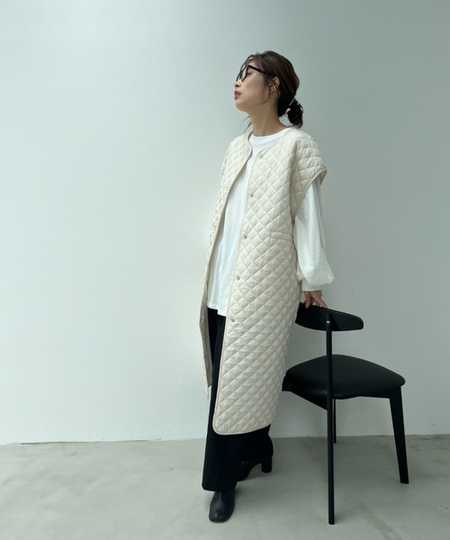 y/m by misato（イムバイミサト）の「キルティングロングジレ（その他アウター・レディース・ブラック/カーキ/アイボリー・FREE）」の6枚目の写真